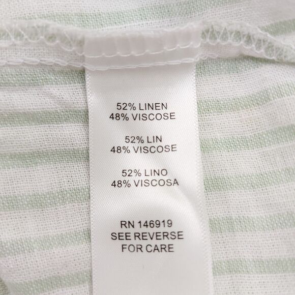 Casa Cabana Blouse Top Womens Large Sage Green Striped Cap Sleeve Linen Blend - Picture 9 of 11